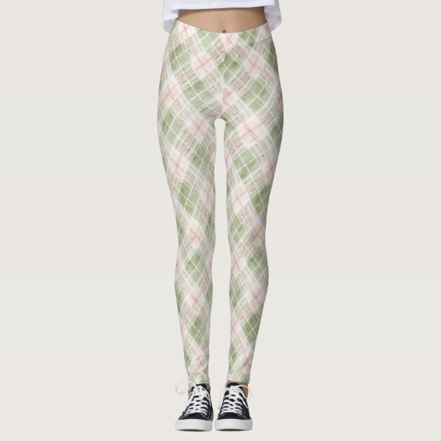 Legging Green Blush Pink Plaid Stripes (Frente)