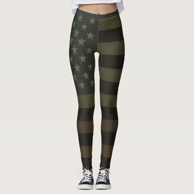 Legging Green, Brown, & Black American Flag Earth Tones  (Frente)