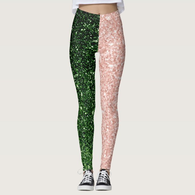 Legging Green Rose Golden Glitter Sparkles Pattern Gift (Frente)