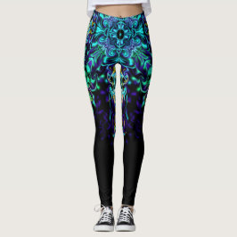 Legging Green Teal Psychedelic Bohemian Mandala