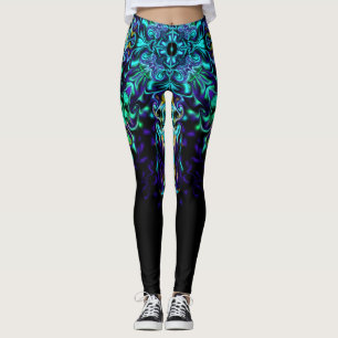 Legging Green Teal Psychedelic Bohemian Mandala