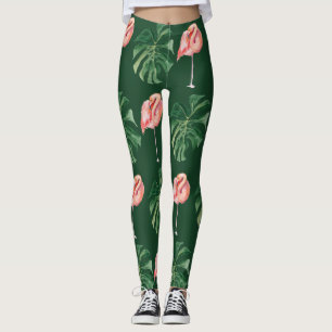 Legging Greenery Tropical Flamingo & Monstera Leaf Women