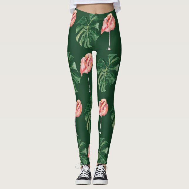Legging Greenery Tropical Flamingo & Monstera Leaf Women (Frente)