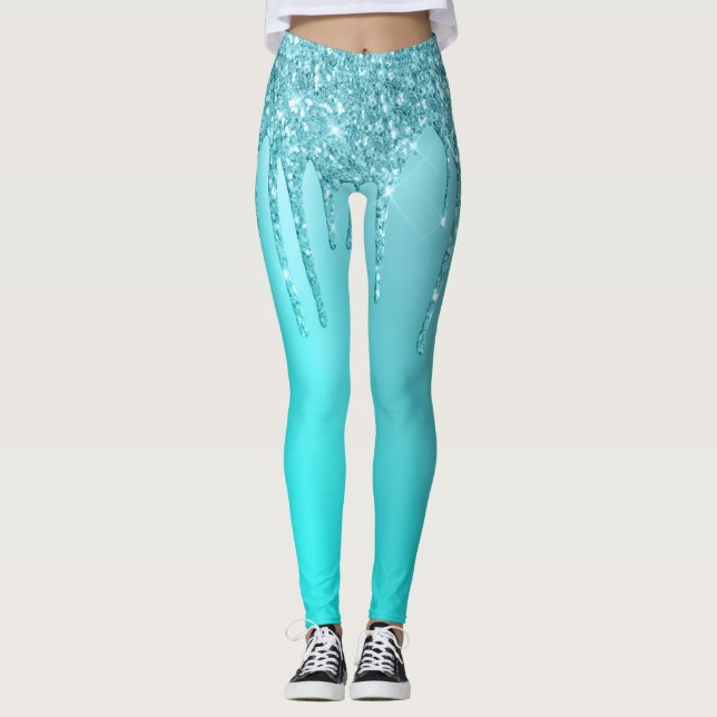 Legging Grelha azul esbelta e glitter (Frente)