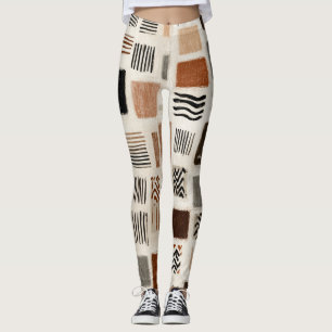 Legging Grelha de Abstrato de Boho Terrestre - Textura Des