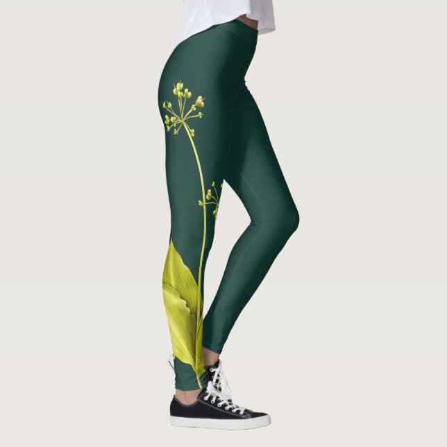 Legging Grelha de Alho Selvagem de Planta Verde (Direita)