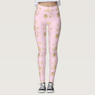 Legging Grelha de ouro de champanhe faísca rosa claro