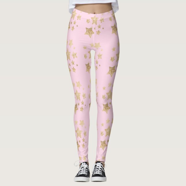 Legging Grelha de ouro de champanhe faísca rosa claro (Frente)