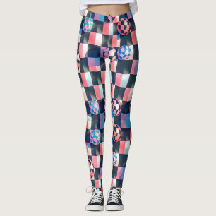 Legging Grelha de Quadro de Verificação 3D com Padrão de E
