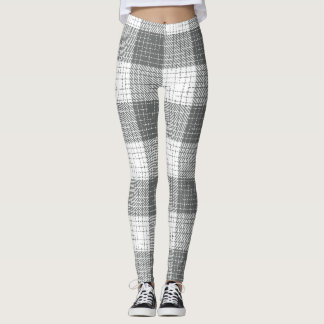 Legging Grey and White Checkered Crosshatch Plaid