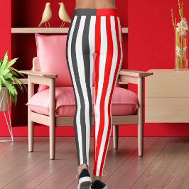Legging Grey White Red Striped Women's Athletic Workout