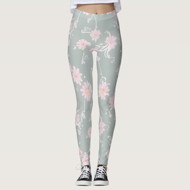 Legging Gris Verdoso Claro Floreado (Frente)
