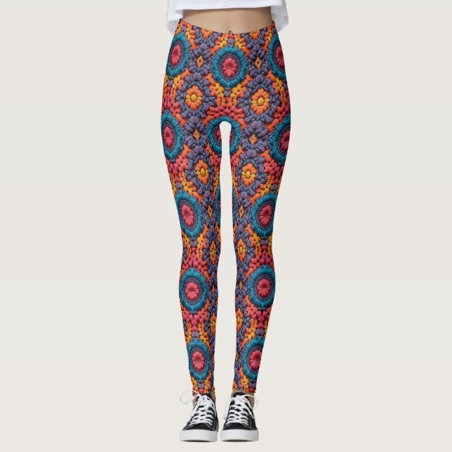 Legging Grooves Vibes Crochet Bright Cores Vibrantes Boho (Frente)
