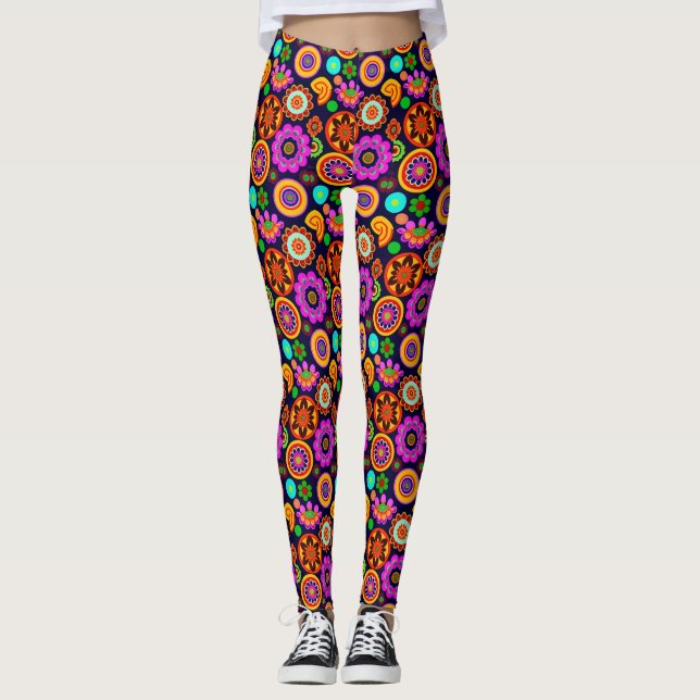 Legging Groovy 1960's Inspirated Flowers and Medallions (Frente)