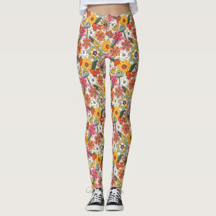 Legging Groovy 70's, Orange, Pink, & Green Floral