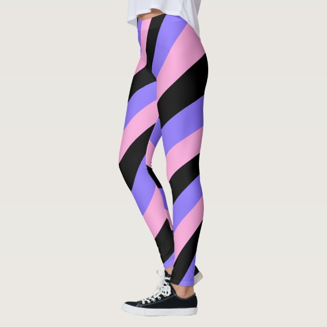 Legging Groovy 70s, rosa psíquico e roxo Striped preto (Esquerda)