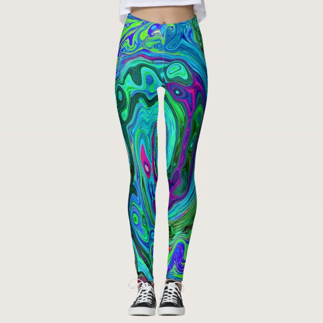 Legging Groovy Abstrato com espiral verde e azul (Frente)