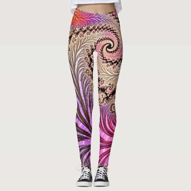 Legging Groovy Abstrato Digital Funky Boho Spiral Fractal (Frente)