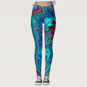 Legging Groovy Abstrato Retro Art em Azul e Vermelho