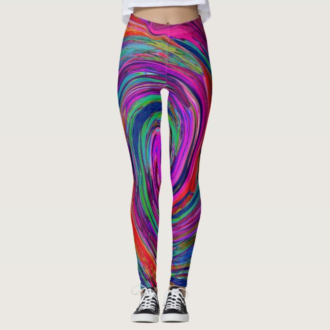 Legging Groovy Abstrato Retro Magenta Dark Rainbow Swirl (Frente)