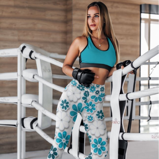 Legging Groovy Blue Floral, de 60 anos | Leguminosas (Criador carregado)
