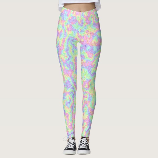 Legging Groovy Boho Hippie Bright Pastel Rainbow Marble (Frente)
