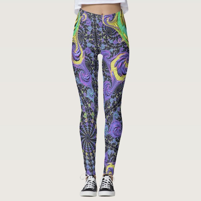 Legging Groovy Boho Hippie Funky Abstrato Fractal (Frente)