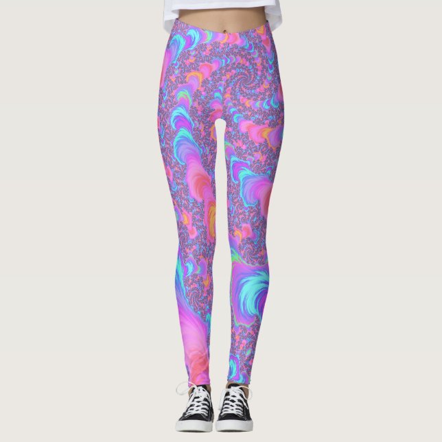 Legging Groovy Colorido Fluorescente Trippy Espiral Fracta (Frente)