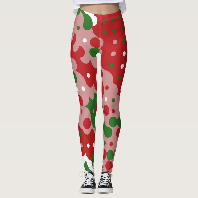 Legging Groovy Funky Mod Retro Padrão de Natal (Frente)