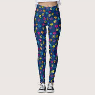 Legging Groovy Hippie Peace and Flower Chá