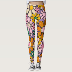 Legging Groovy Retro 60s Flores de Hippie Vintage Cheerful