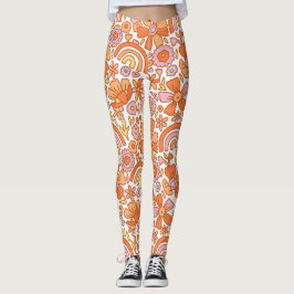 Legging Groovy Retro Orange Florals