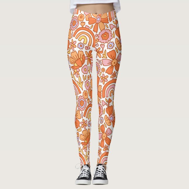 Legging Groovy Retro Orange Florals (Frente)