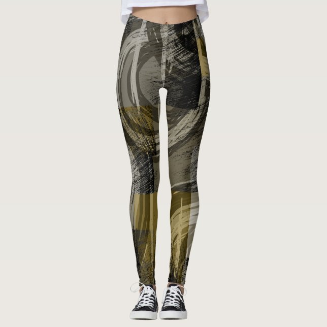 Legging Grunge abstrato, marrom monocromático (Frente)