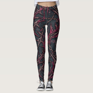 Legging Grunge de Espinhos de Roseira: Rosa Escuro e Cobre