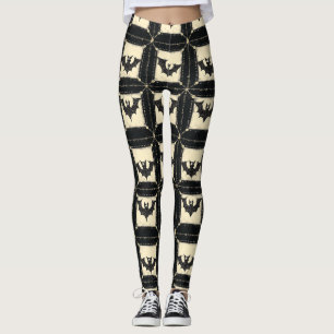 Legging Grunge Denim Halloween Patchwork com Morcegos
