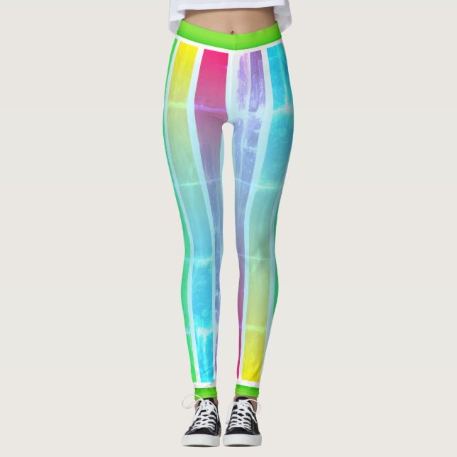 Legging Grunge Espessas Faixa Vertical Multicolada (Frente)