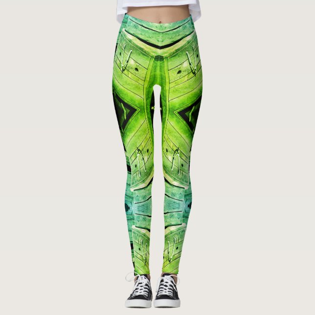 Legging Grunge Green Texture com elementos arquitetônicos (Frente)