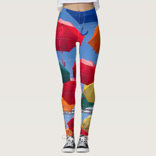 Legging Guardas-chuvas coloridas no céu vermelho-alaranjad