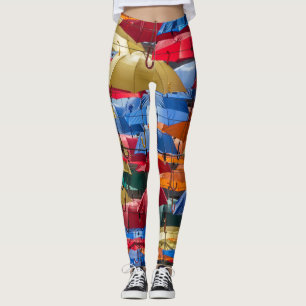 Legging Guardas-chuvas coloridas no céu vermelho-alaranjad