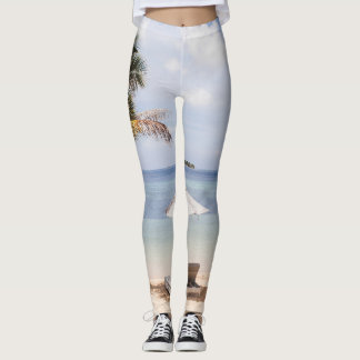Legging Guardas-chuvas tropicais de praia: branco, palma.