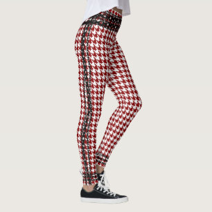 Legging Guarnição Chain preta Houndstooth branco vermelh