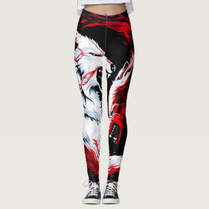 Legging Guerreiro Lobo Cósmico Vermelho Branco