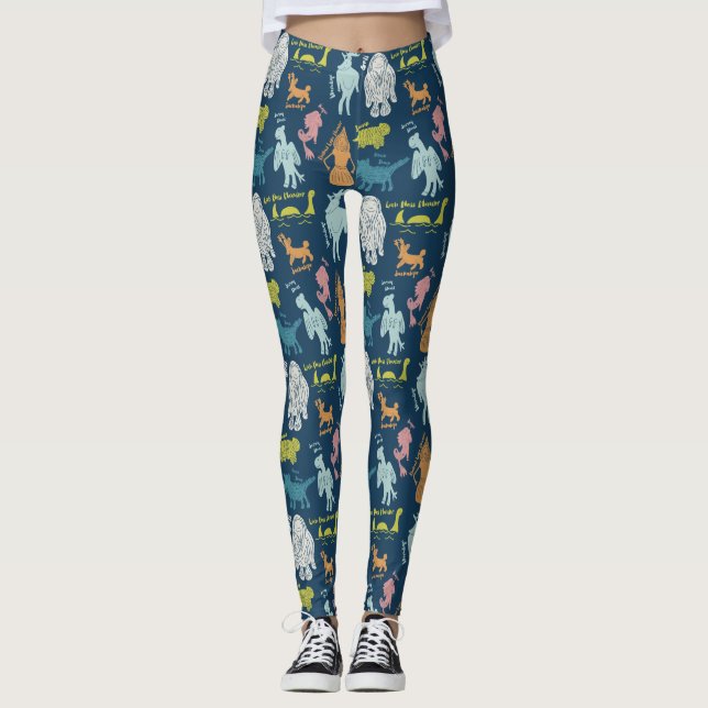 Legging Guia de Criptozoologia de Criptids de Cartoons em  (Frente)
