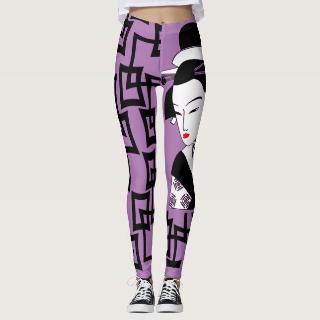 Legging guincho preto branco roxo, menina japonesa (Frente)