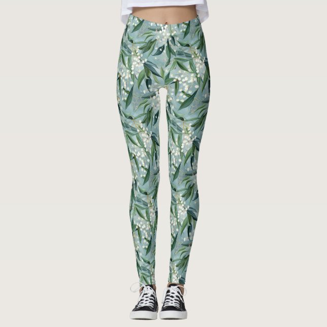 Legging Gypsophila & Eucalyptus Leaf All-Over Impressão (Frente)