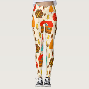 Legging Habitações, Floresta Vintage, Padrão Sem Costura