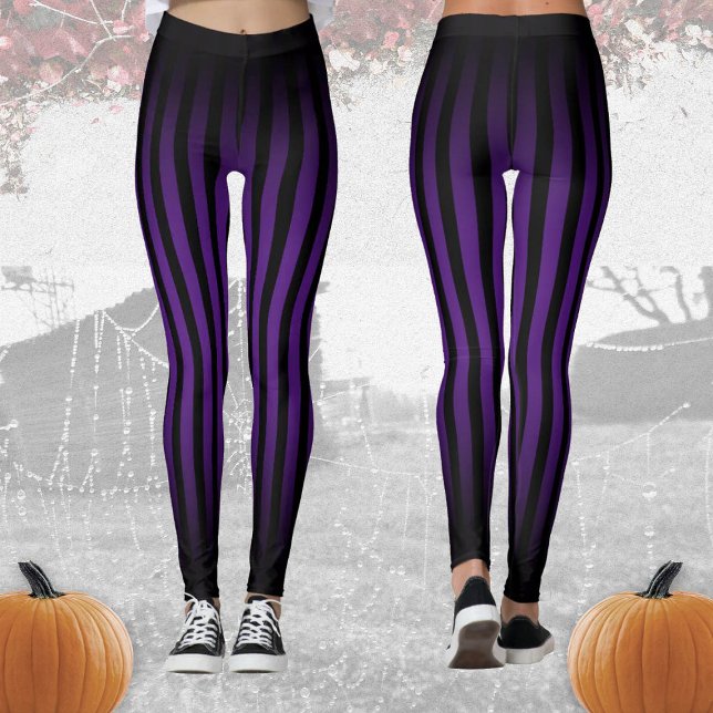 Legging Halloween Black and roxa vertical stripes ombre (Criador carregado)