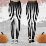 Legging Halloween Black and white vertical stripes ombre<br><div class="desc">Legal e único por todo o impressão das leggings do Dia das Bruxas,  ideia fantasma para ela. Padrão preto e branco divertido com linhas verticais retrógradas. Você pode personalizar as leggings brancas.</div>