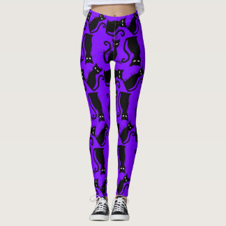 Legging halloween black cat witch purple